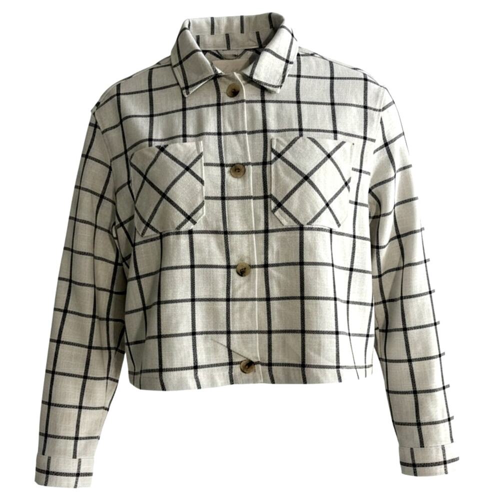 Ashley by 26 International Cropped Plaid Shacket Black White Boxy Jacket Small